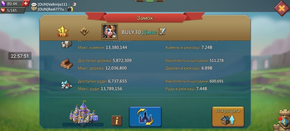 Ресурси у грі лордсмобайл