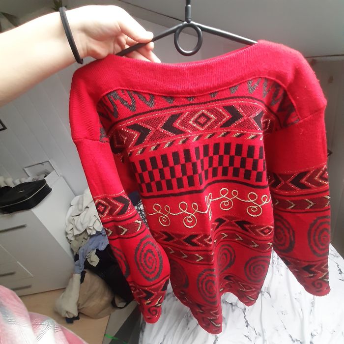 Czerwony długi sweter/ sukienka / tunika na zimę