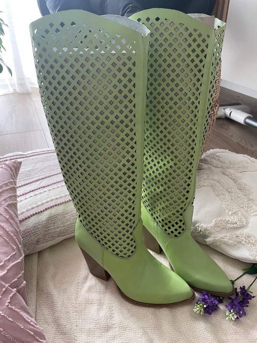 Eleganckie kozaki ażurowe naturalna skóra kolory