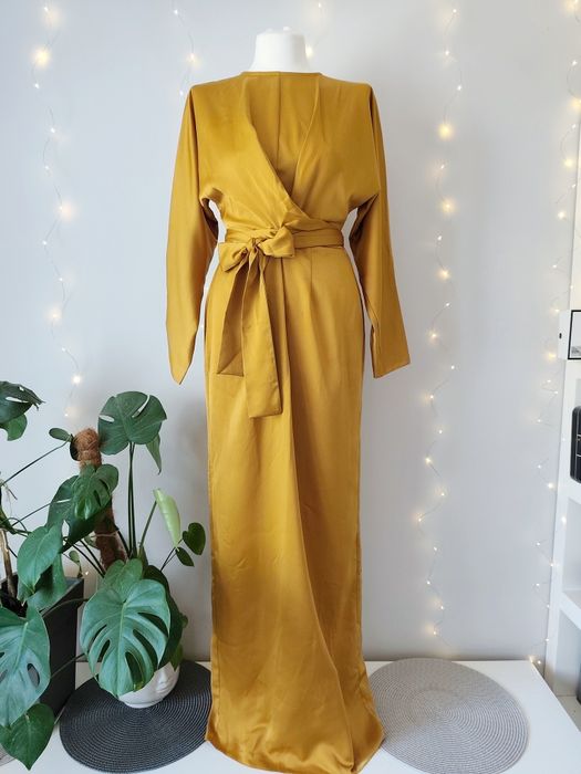 Sukienka elegancka długa maxi satynowa wiązana Asos 38 M