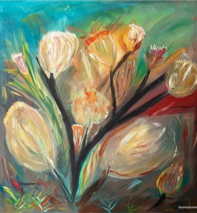 Pintura de flores sobre tela