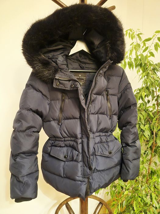Zara kurtka puch naturalny granatowa 164 roz.