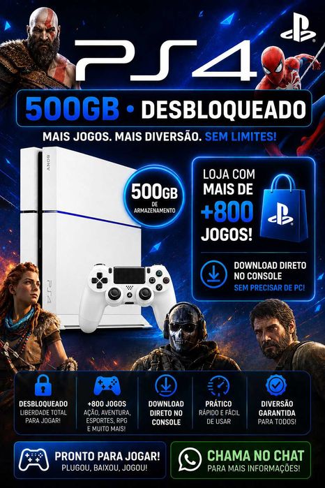 Ps4 fat 500GB desbloqueado VUE 2.0 FW 10.70 + de 800 jogos disponíveis