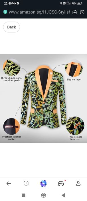 HJQSC XL. Męska stylowa marynarka Kolorowe błyszczące cekiny