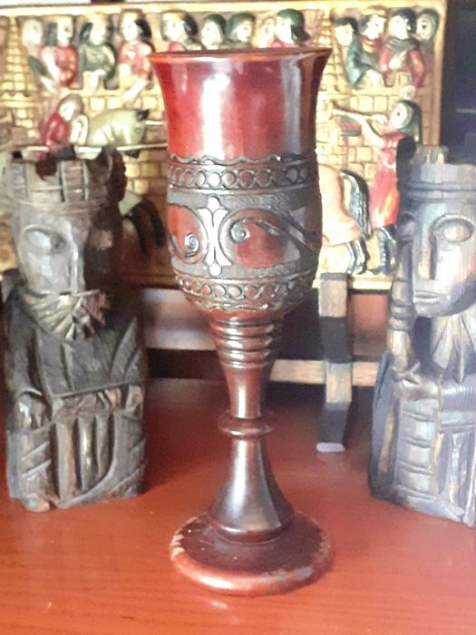 Taça Cálice 28 cm Medieval em madeira decoração Colecionador Gral