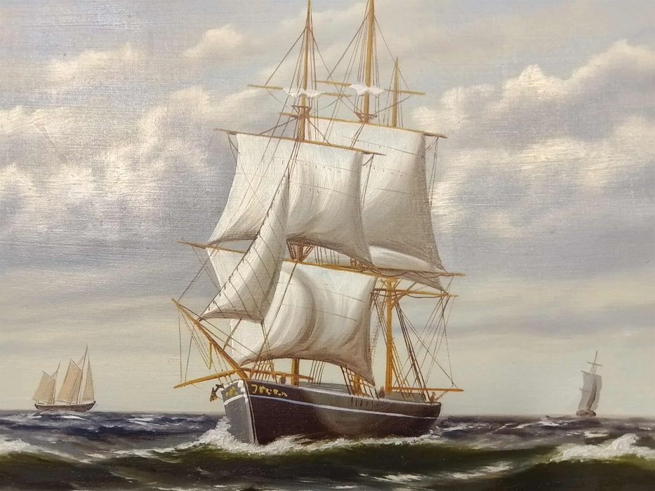 Stary obraz na płótnie marynistyka.