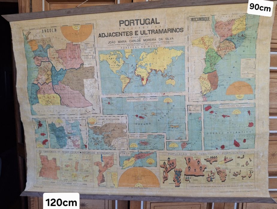 Mapa escolar anos 60 Portugal Ultramar e Territórios Adjacentes.