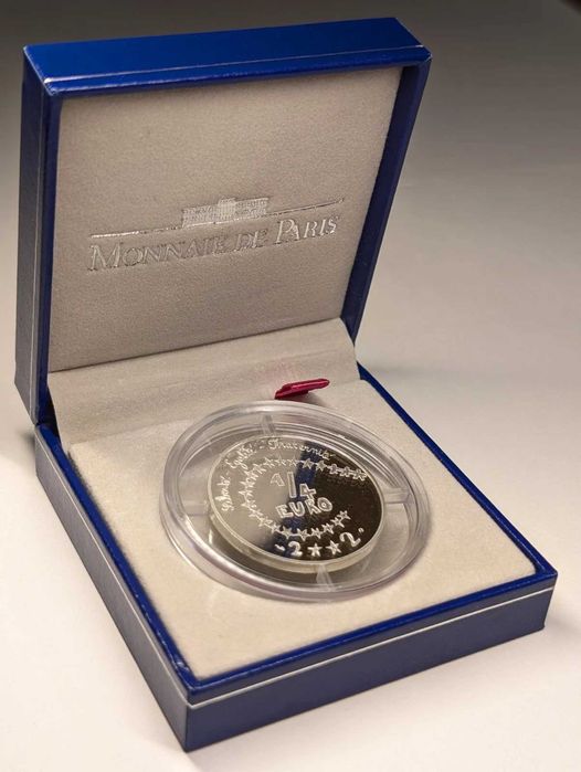 Moeda 1/4 euro francesa, em prata, do ano 2002 com certificado