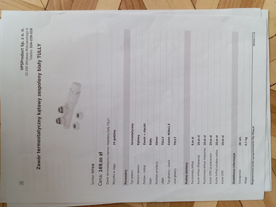 Zawór termostatyczny kątowy zespolony tully 4 sztuk