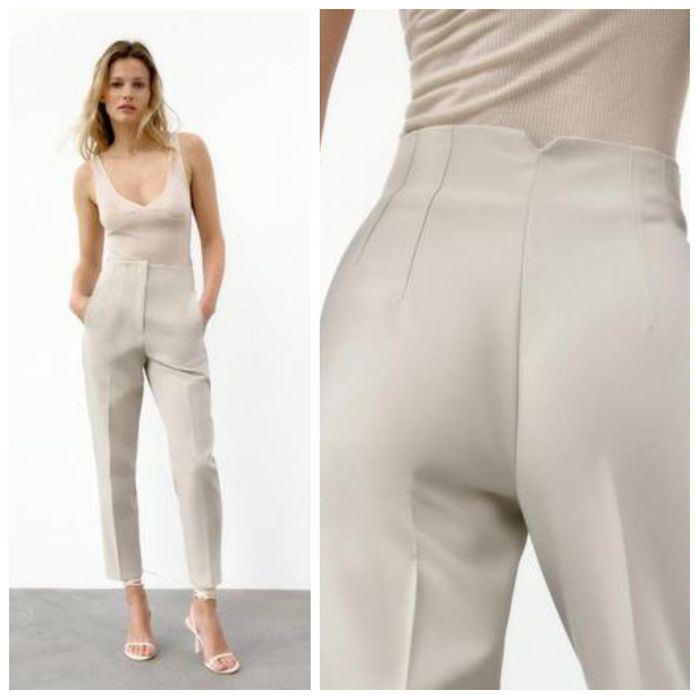 ZARA XS eleganckie beżowe ecru spodnie bardzo wysoki stan