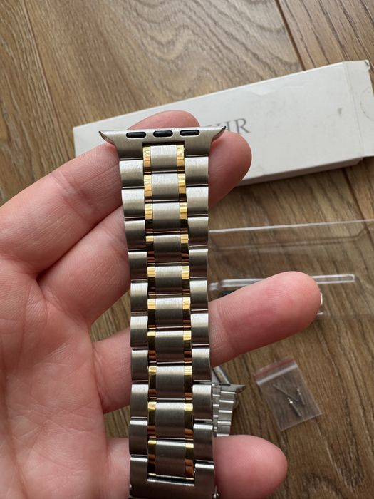 Стильний сталевий ремінець MioHHR + захисний кейс для Apple Watch (Silver/Gold)