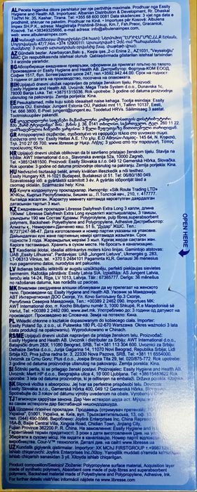 Wkładki chłonne Libresse dailies Extra Long liners 10*24 sztuki