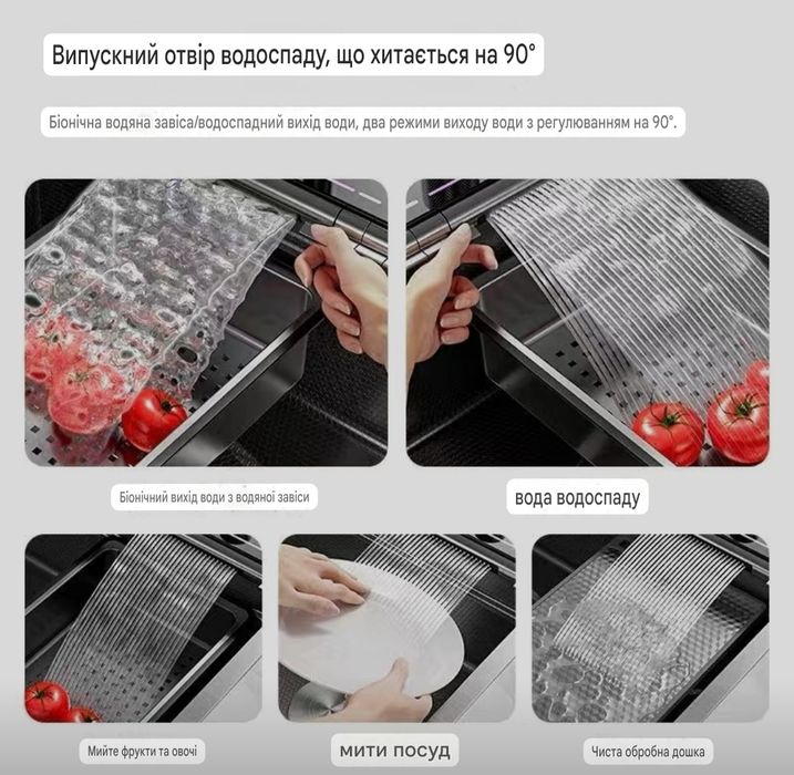 Розумна кухонна мийка 75*45  "Водоспад" з підсвіткою неіржавка сталі