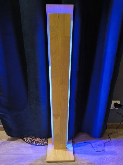 Lampa stojąca dębowa, LED RGB, pilot