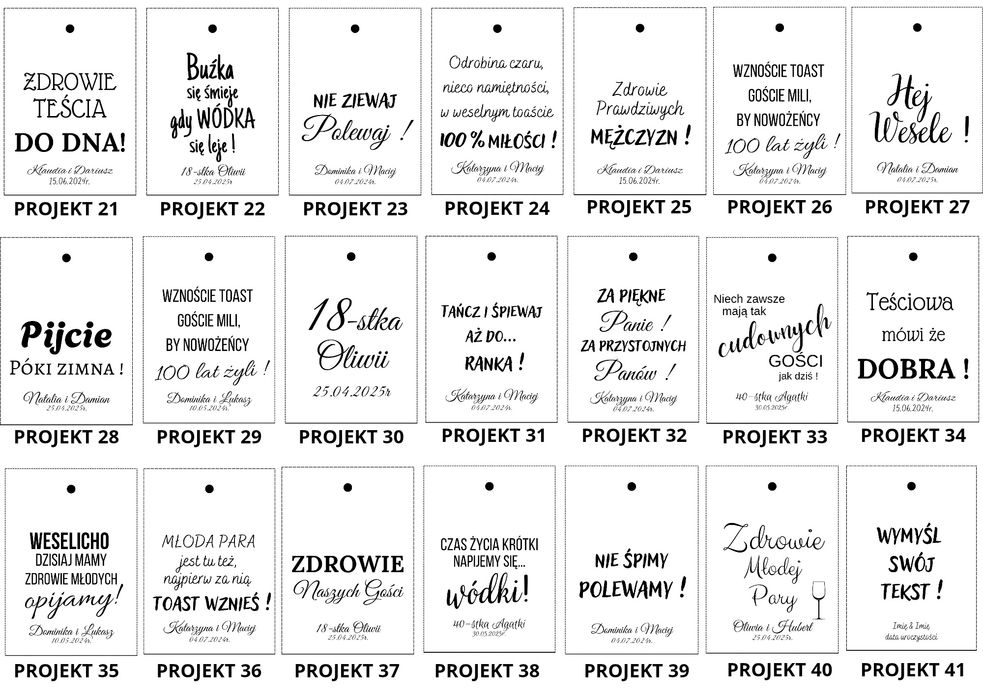 Zawieszki na alkohol wódkę weselną urodziny Personalizowane