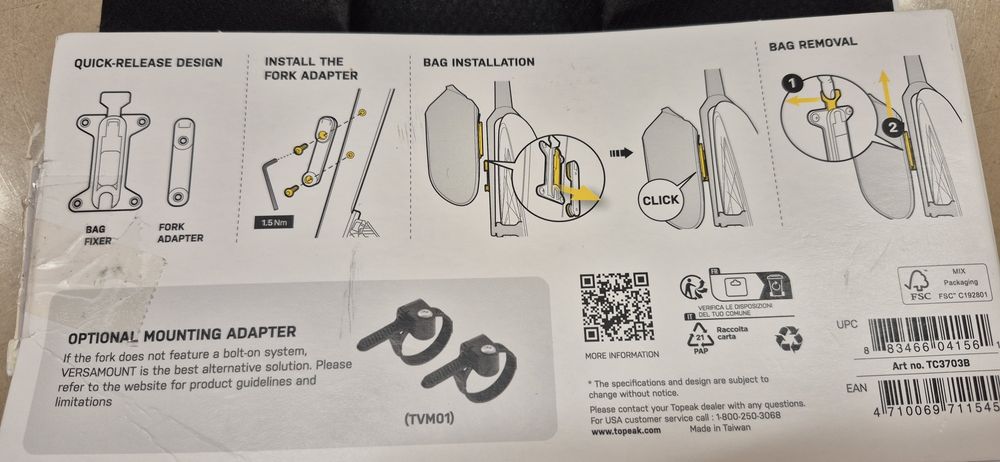 Torba na widelec TOPEAK QR Fork Drybag Bolt-On 5.8L.