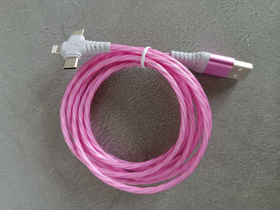 Kabel USB różowy micro USB/USB C/Lightning
