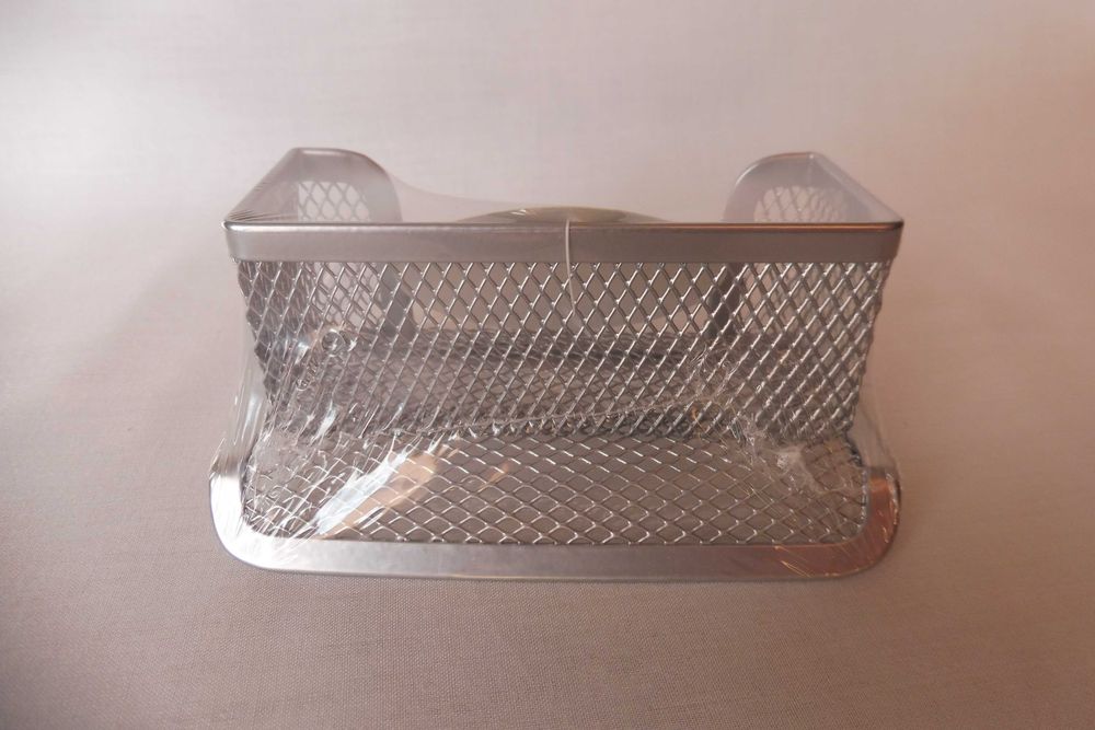 Pojemnik przybornik metalowy na wizytówki srebrny nowy