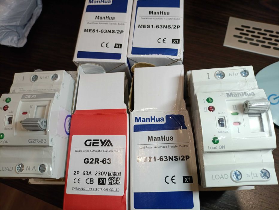 АВР 1 фазний GEYA G2R 63A и Manhua mes1-63ns/2p автомат вводу резерву
