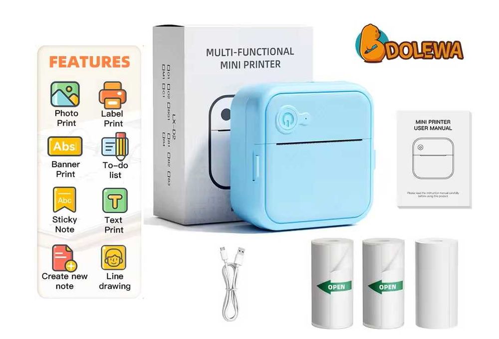 Термопринтер етикеток Dolewa D8 Bluetooth Type-C + 3 рулона