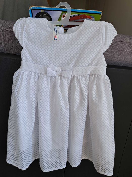 Biała sukienka r. 74  + sweterekr. 80 - chrzest, roczek