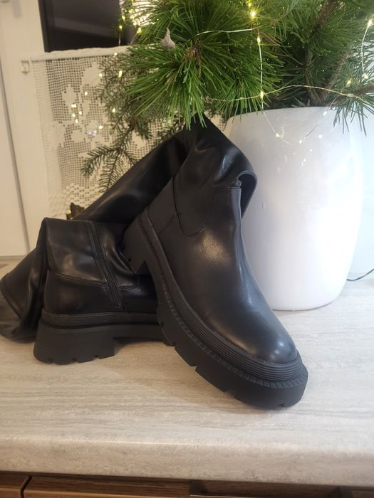 Kozaki długie Reserved skóra z eko skórą