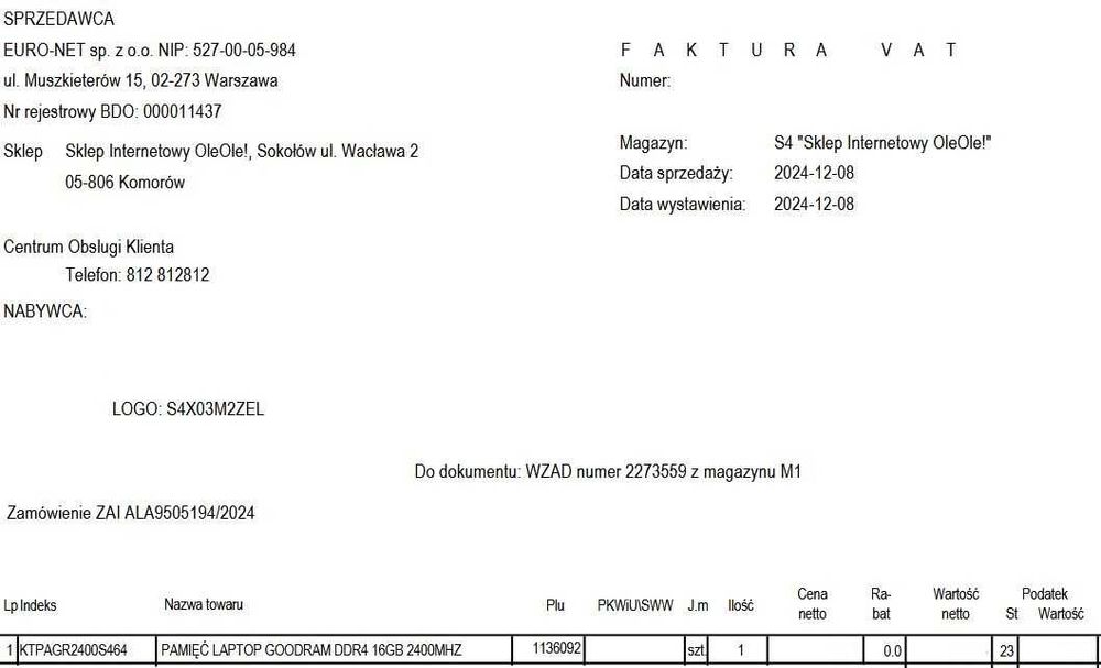 PAMIĘĆ LAPTOP GOODRAM DDR4 16GB 2400MHZ - Gwarancja 1 rok