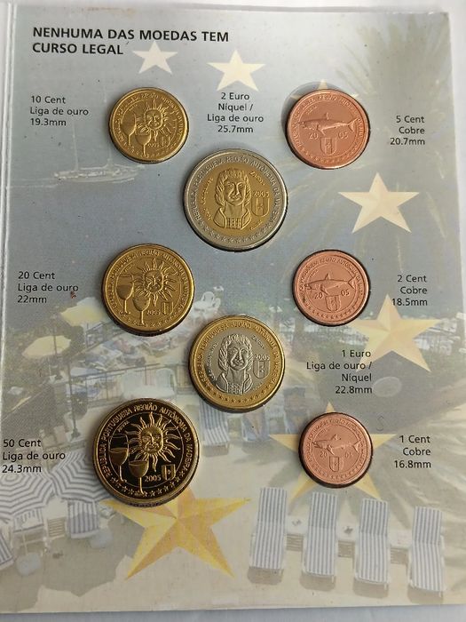 Carteira com moedas sem curso legal da Madeira
