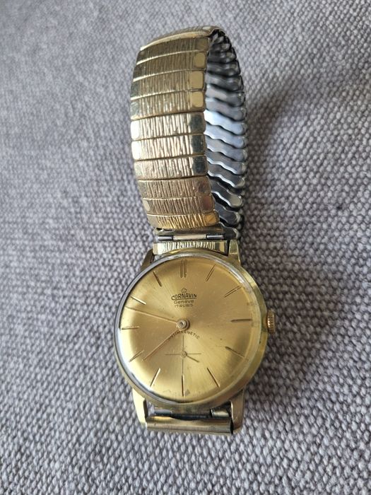 CORNAVIN Geneve 17 rubis Antimagnetic zegarek pozłacany Szwajcarski