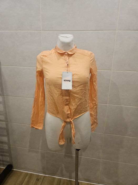 Koszula brzoskwiniowa morelowa pomarancza sinsay nowa xs  z wiązaniem