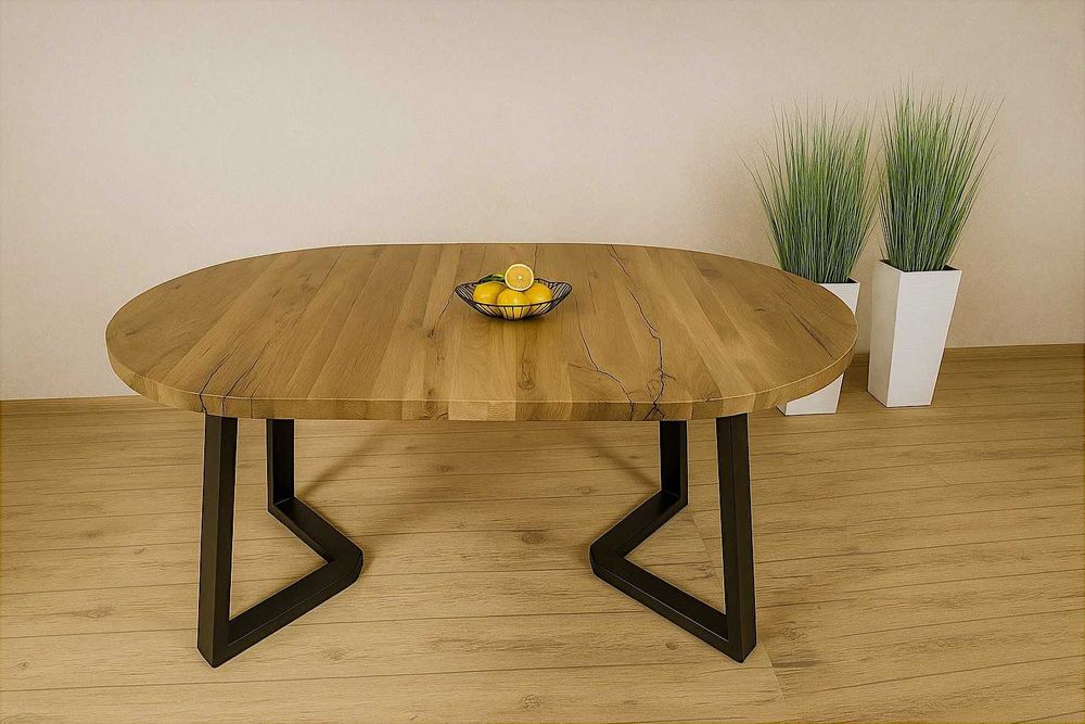 Stół Dębowy Okrągły LOFT, 100% Lite Drewno, Różne Wymiary, Rozkładany.