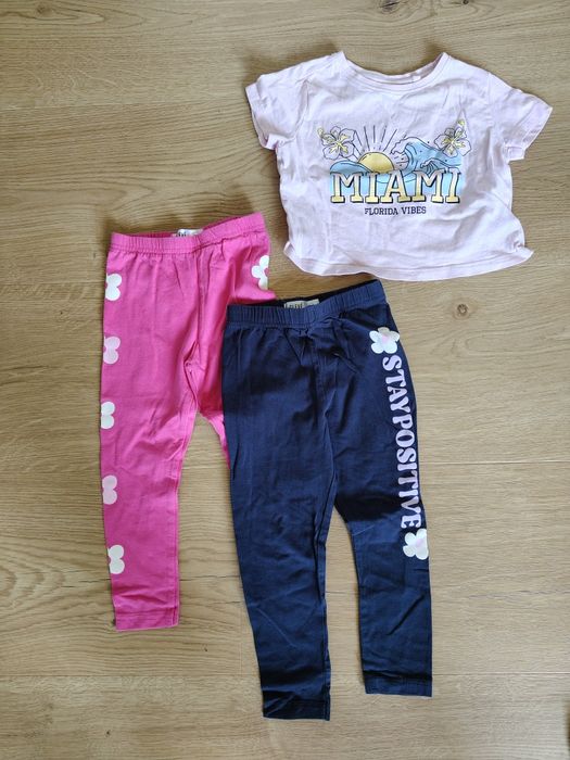 Legginsy 98 dwupak+bluzka