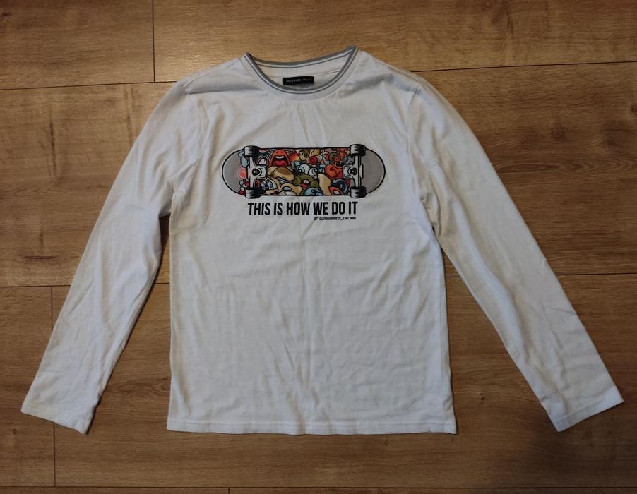 Koszulka z długim rękawem t-shirt bluzka chłopięca biała jak nowa