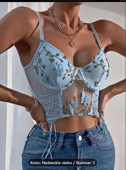 Kobiecy top z odkrytymi plecami z haftem motyla R S