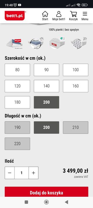 Sprzedam Nowy Materac firmy Bett1 28 cm
