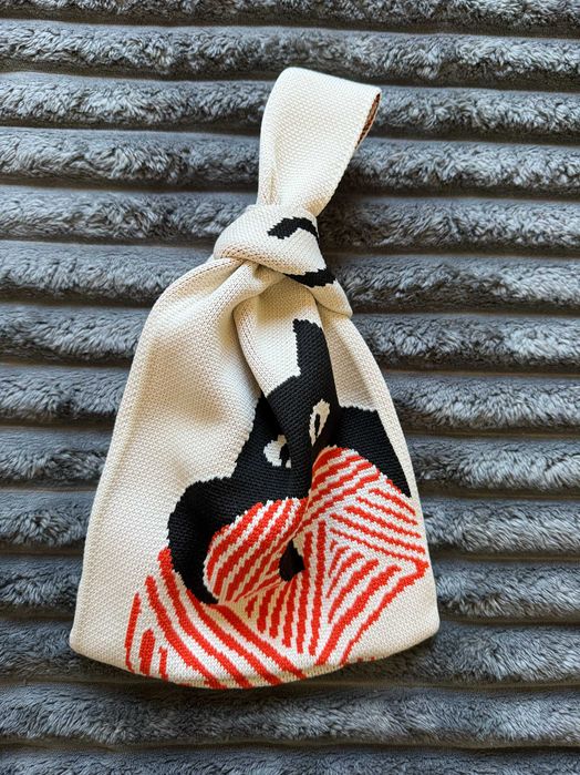 Bolsa Clutch de Tricô com Gato Bege em Poliéster Bolsa de Mão Fofa bag