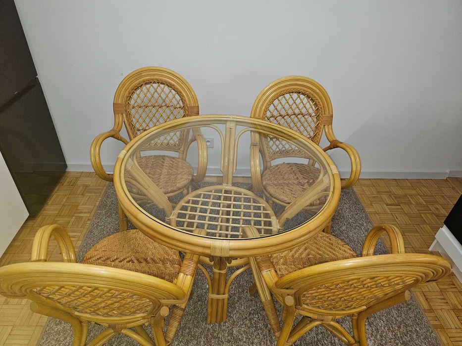 Stół + krzesła rattan