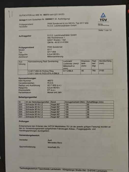 Mercedes Benz V klasse 255/40Z/R19