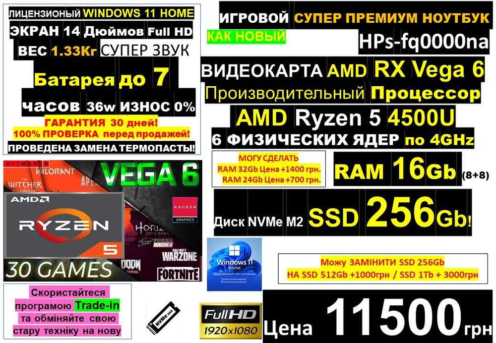 є90 Ноутбуків‼️HP‼️14"‼️Ryzen 5 8cor‼️RX Vega 6‼️SSD 256‼️RAM 16-32Gb