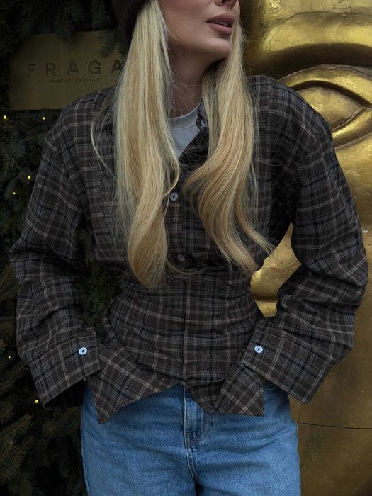Фланелева сорочка в клітинку на ґудзиках прихована блискавка зав'язки