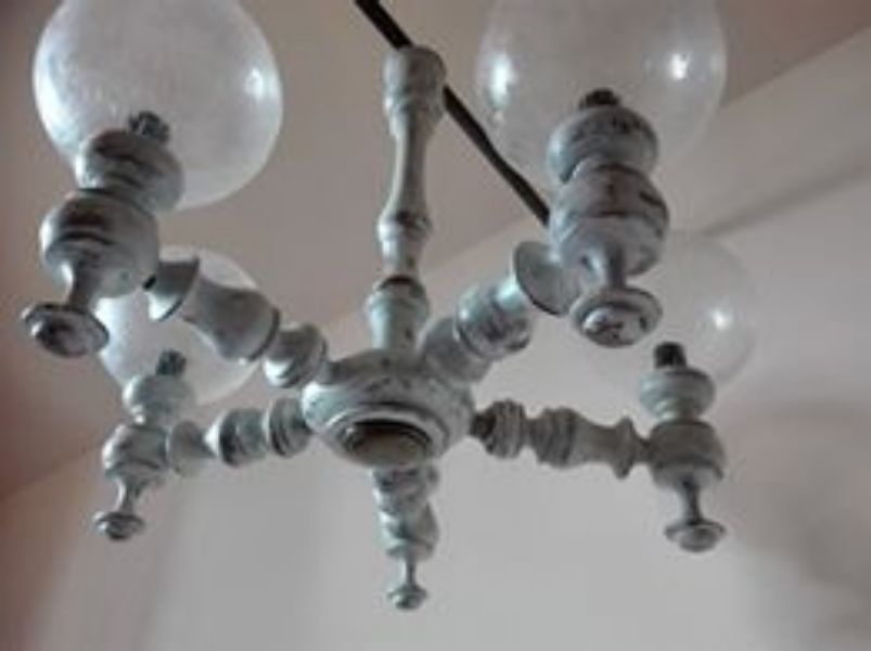 Lampa unikat 5 żarówek, drewno retro prowansja