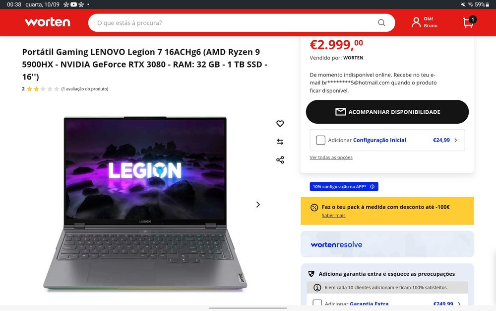 LENOVO Legion 7 Ryzen 9 - RTX 3080 - RAM: 32 GB - 1 TB SSD - 16''