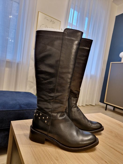 Simen 39 kozaki oficerki 9894 skóra naturalna czarne z dżetami