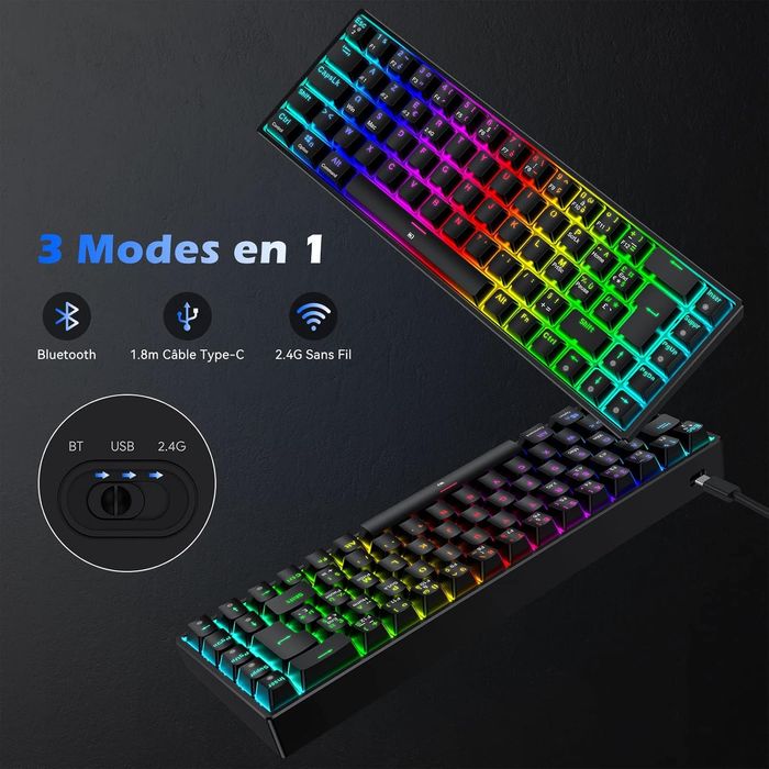 Klawiatura mechaniczna TECURS AZERTY bezprzewodowa RGB TKL
