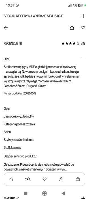 Stolik kawowy H&M kaszmir, beżowy