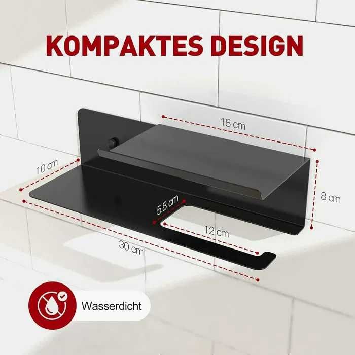 Duży uchwyt na papier toaletowy z podwójną półką, uchwyt szary