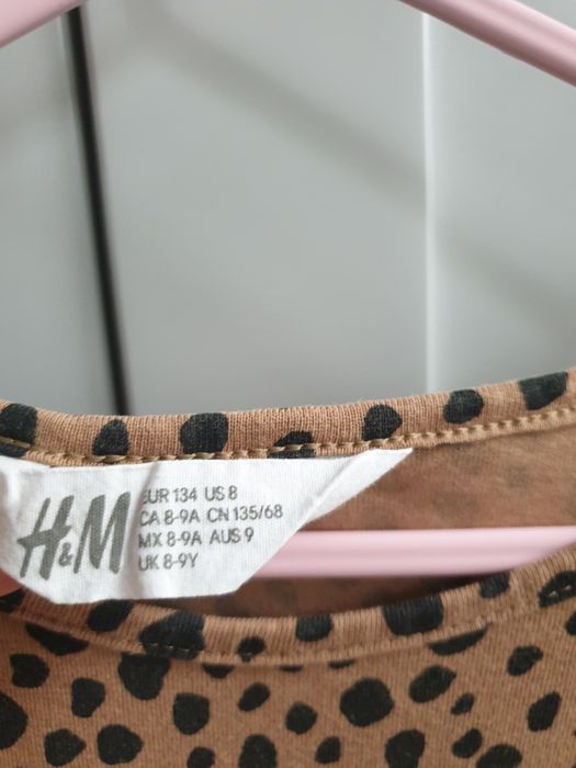 Brązowa beżowa sukienka w panterkę kropki H&M 134