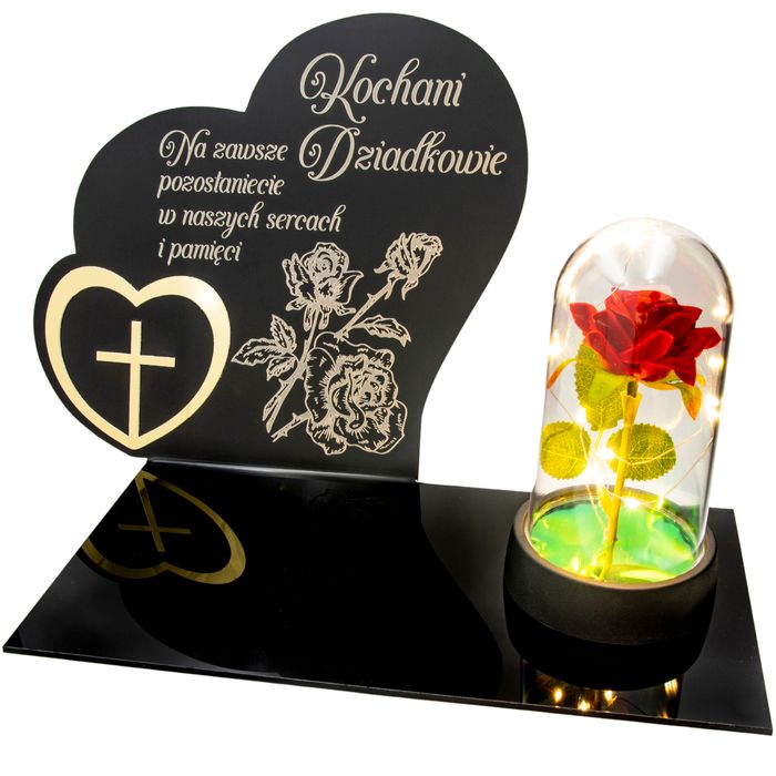 Znicz dla Dziadków dekoracja na grób grawer podstawka na cmentarz róża