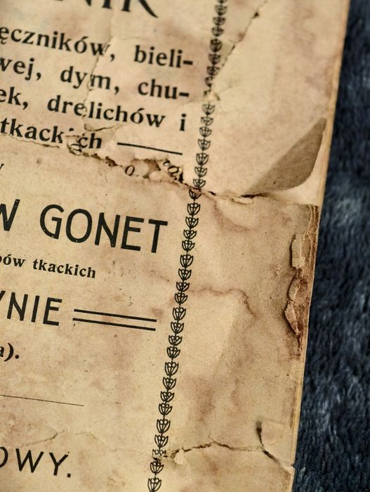 Cennik towarów tkackich z 1912