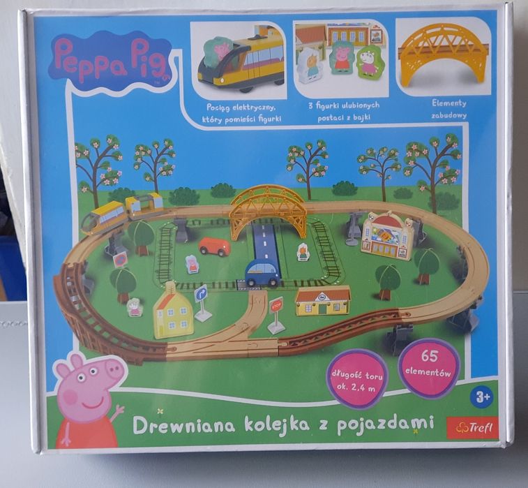 Kolejka elektryczna z pojazdami:Peppa Pig drewniane figurki drop nplay